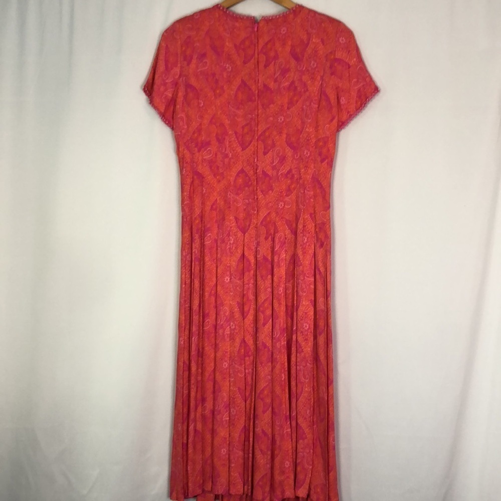 Sarah Elizabeth Short Sleeve Beaded Neckline Pleaded Skirt Orange/Pink Size 4P